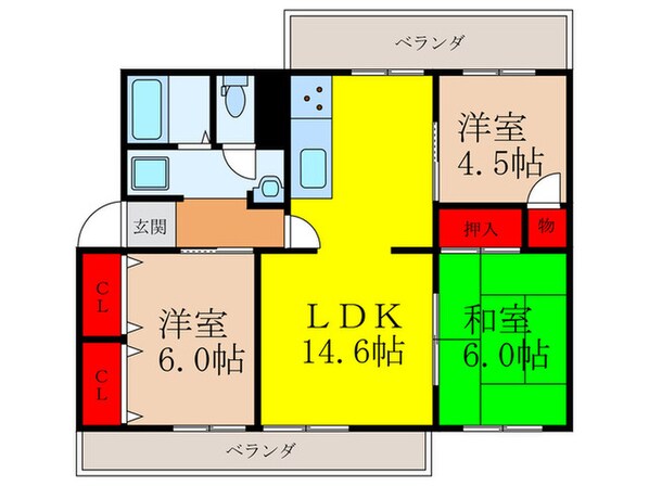 コスモハイツ池田B棟（203）の物件間取画像